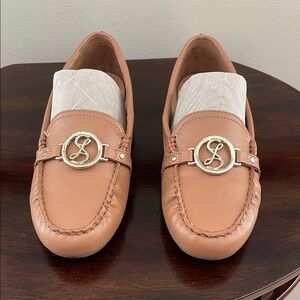 Sam & Libby Tan Loafers with Gold Buckle